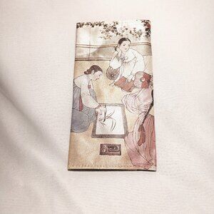 Wallet Vintage Bi-fold Satin Wallet Asian Village Scenes Painting